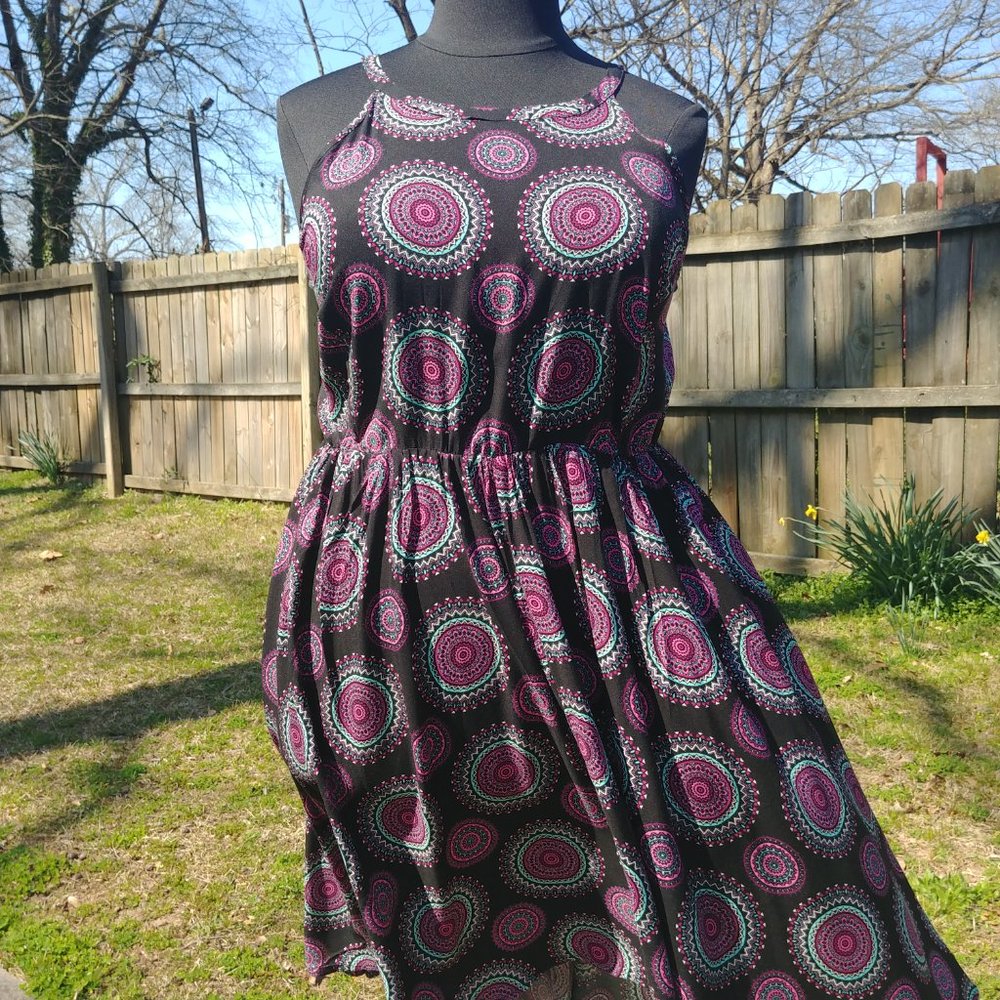 Torrid plus size 4x Medallion Print Hi-Lo Challis Dress black purple and teal